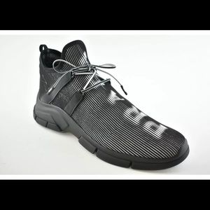 NEW Prada Men's Logo Knit Row Sneakers Black White